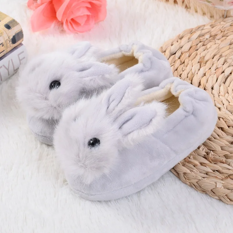 Fashion Toddler Girls Slippers for Baby Loafers Plush Warm Cartoon Bunny Rubber Sole Children Home Shoes children House Footwear