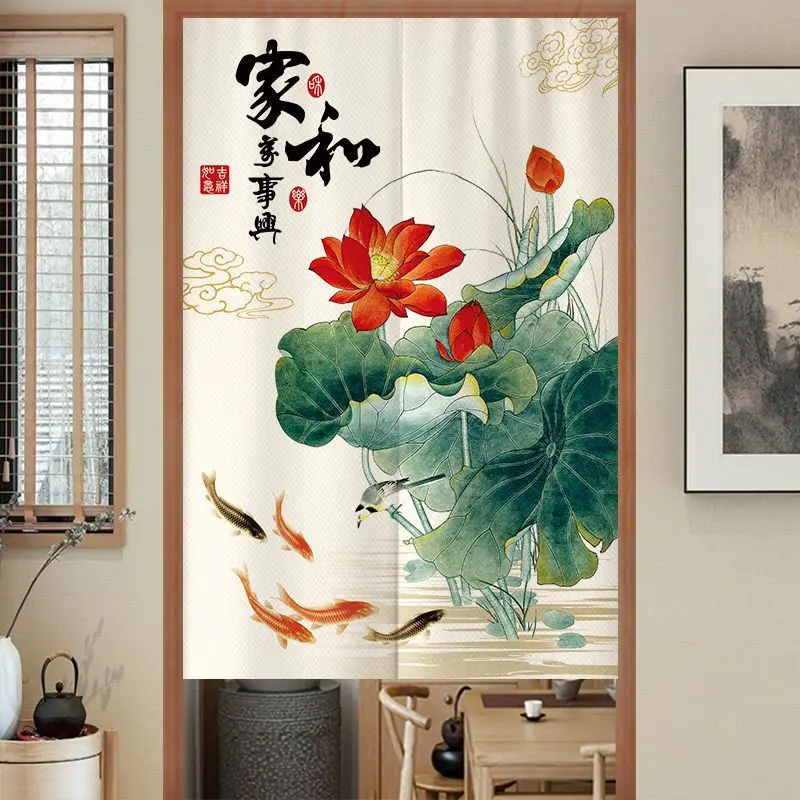 New Chinese style home and Wanshixing Lotus Koi Half Curtain Partition No Punching for Home Decor Door Curtain Japanese Style