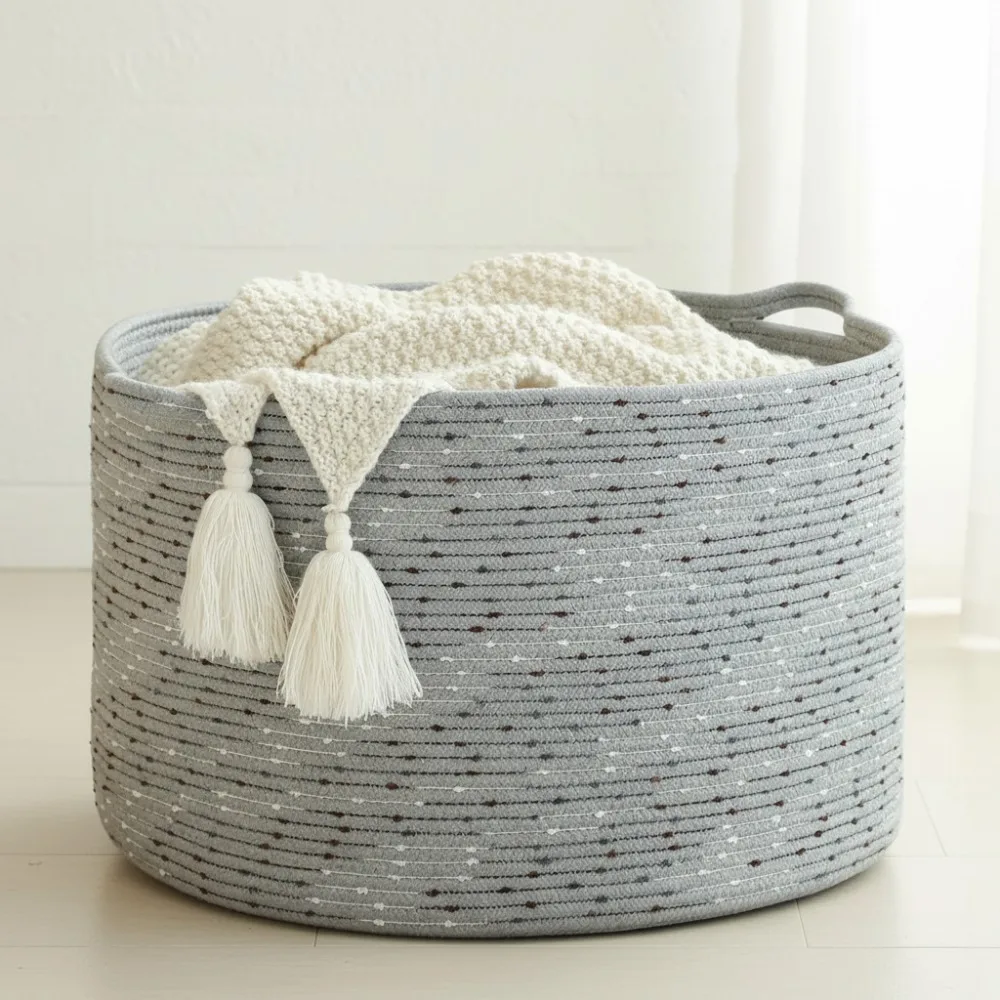 

Большая корзина для хранения из хлопчатобумажной веревки 20x13, тканая корзина для белья для детской гостиной