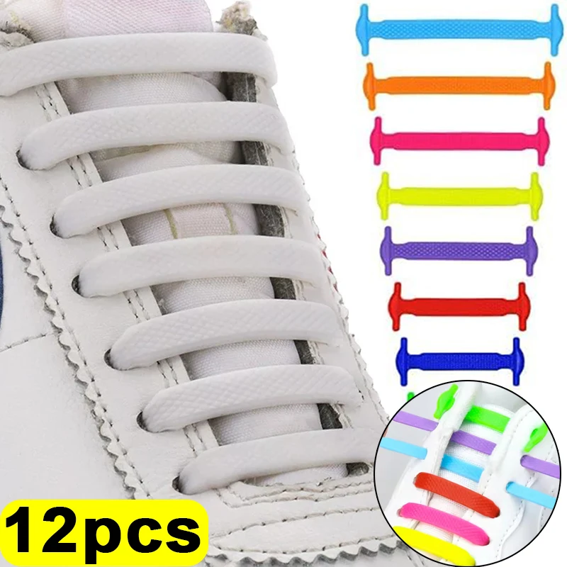 

12pcs Silicone Elastic Shoelaces Special No Tie Shoelace Lacing Kids Adult Sneakers Quick Shoe Lace Creative Lazy Rubber Lace