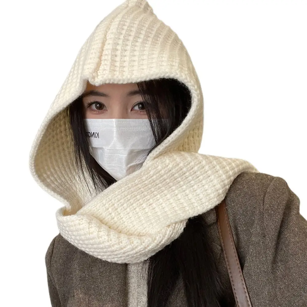 

Soft Knitted Women Balaclava Cap Thicken Neck Cover Winter Scarf Hat Ear Protector Warm Headgear Scarf Hat Winter Warm