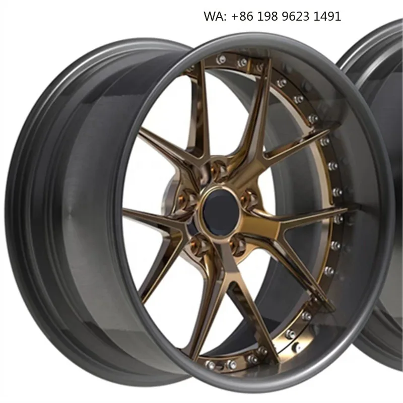 High-end customized deep concave forged alloy wheel hub, multi-inch single-piece sport rims, 5×3 PCD, gold polished finish