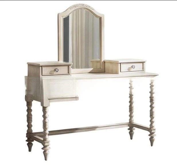 

American solid wood dresser, oak white old storage table, retro makeup table and chair combination