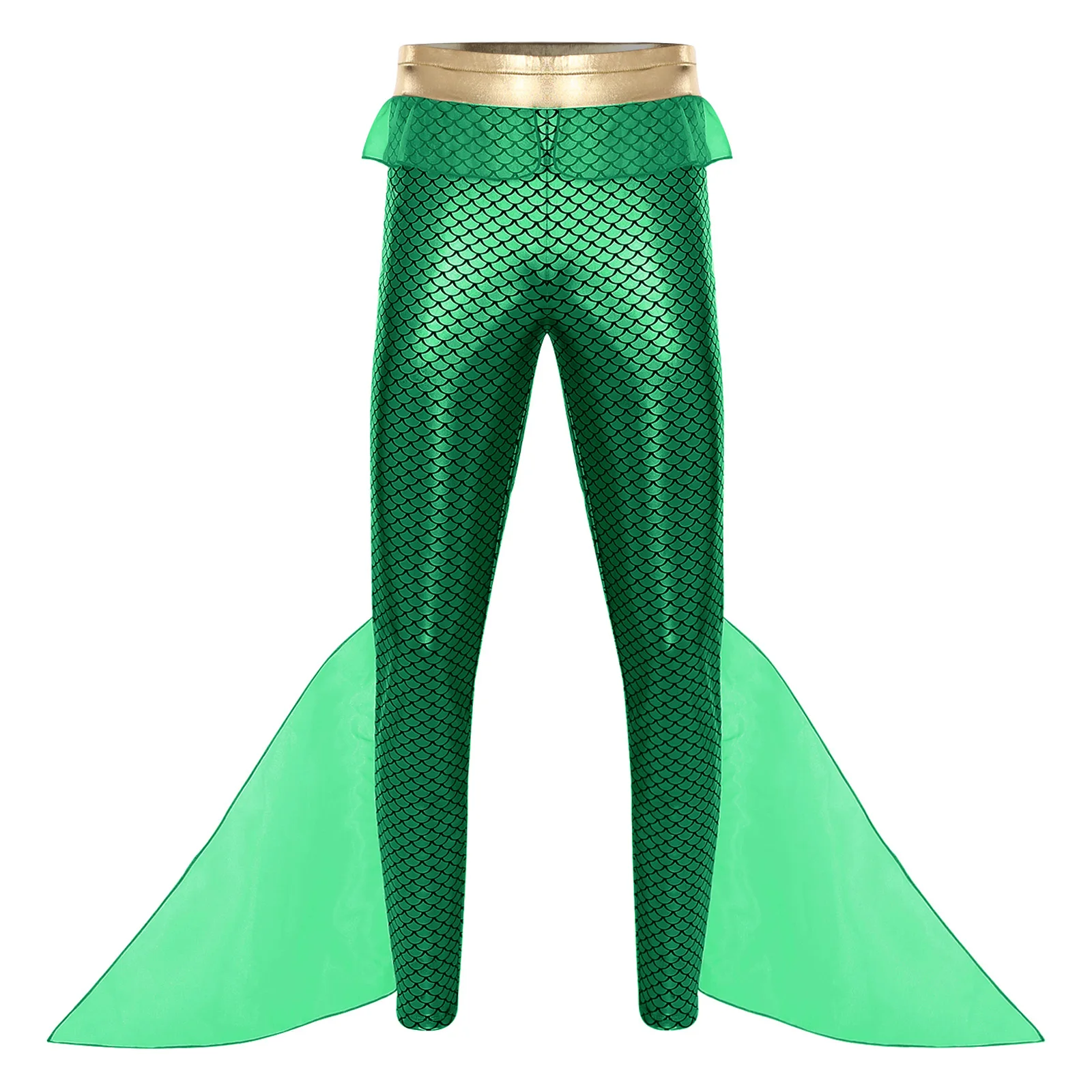 Mannen Zeemeermin Broek Halloween Poseidon Koning Van De Zee Cosplay Fancy Dress Kostuum Metallic Glanzende Fishscale Print Mesh Legging