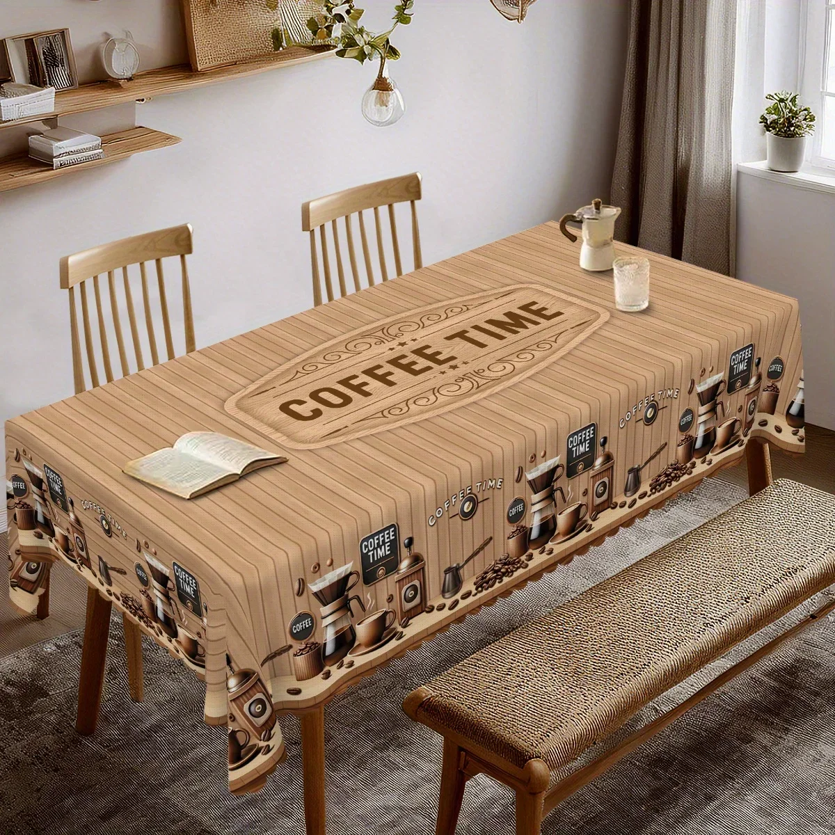 One vintage coffee time tablecloth - made of polyester, suitable for kitchen and dining room decoration.