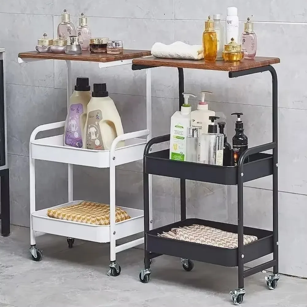 Bathroom Storage Trolley With Countertop Multipurpose Waterproof Kitchen Trolley With Wheels Bedroom Multi-layer Rolling Cart
