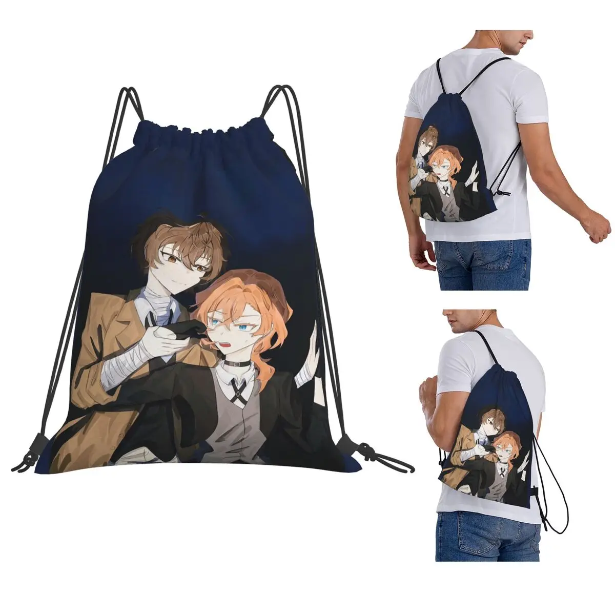 

Bungou Stray Dogs Wan Anime Dazai And Chuuya Backpacks Fashion Drawstring Bags Shoes Bag Book Bags for Travel Students