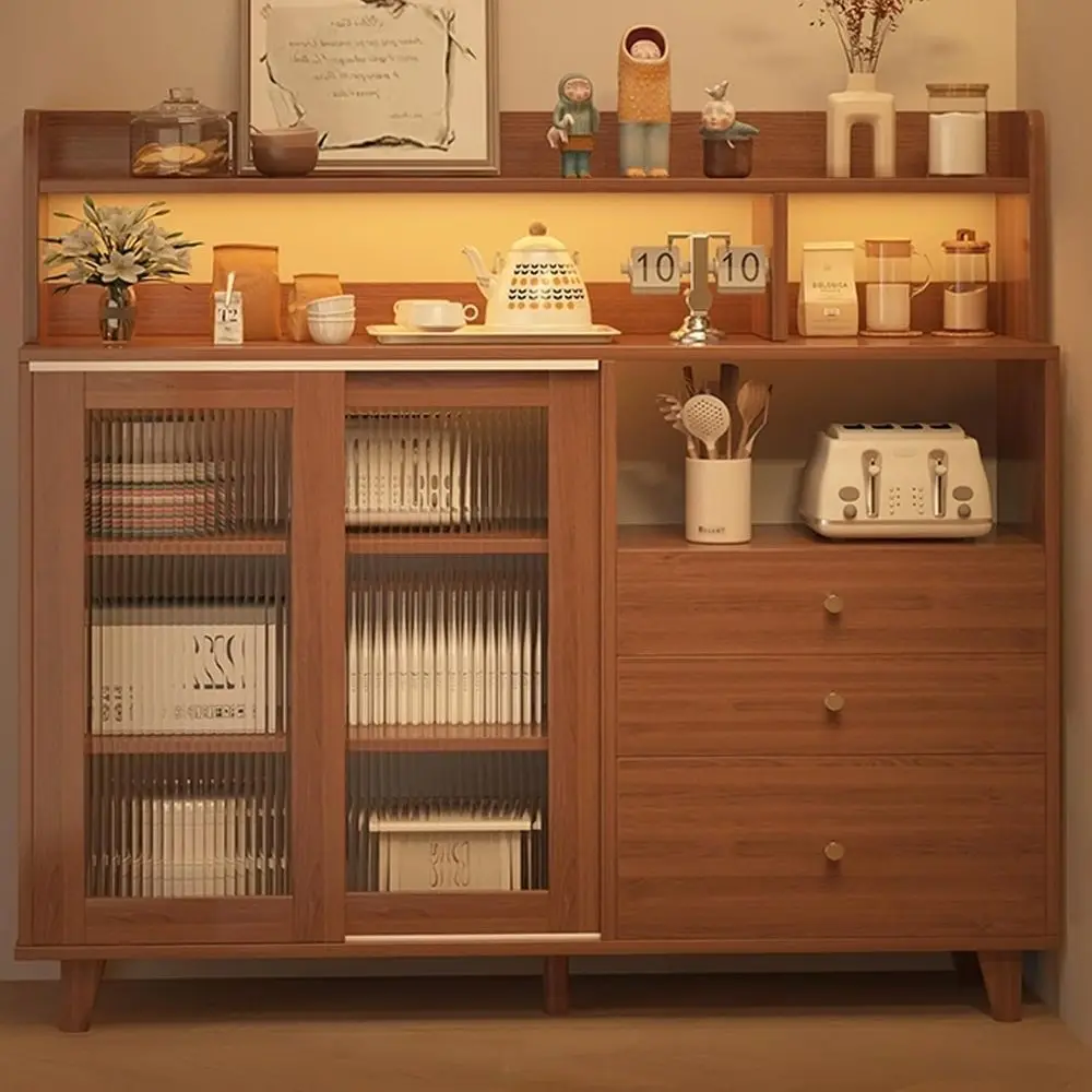 

Кухонный шкаф с раздвижными дверями из коричневого акрила, большой стеллаж для хранения, кофейный бар или акцентный элемент для гостиной/спальни