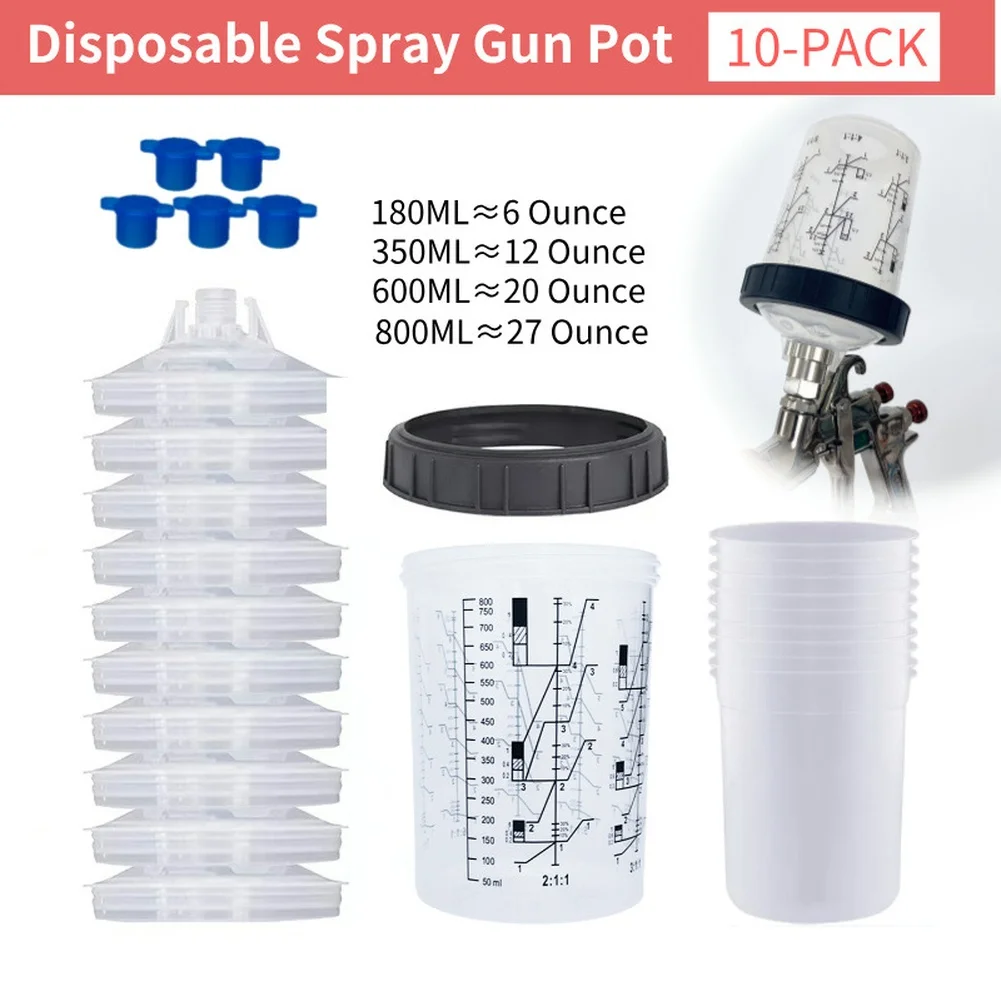 200ml Disposable Spray Cup Kit 10-Pack with Outer Cup Liners Lids Seals and Collar for Consistent Spray Results