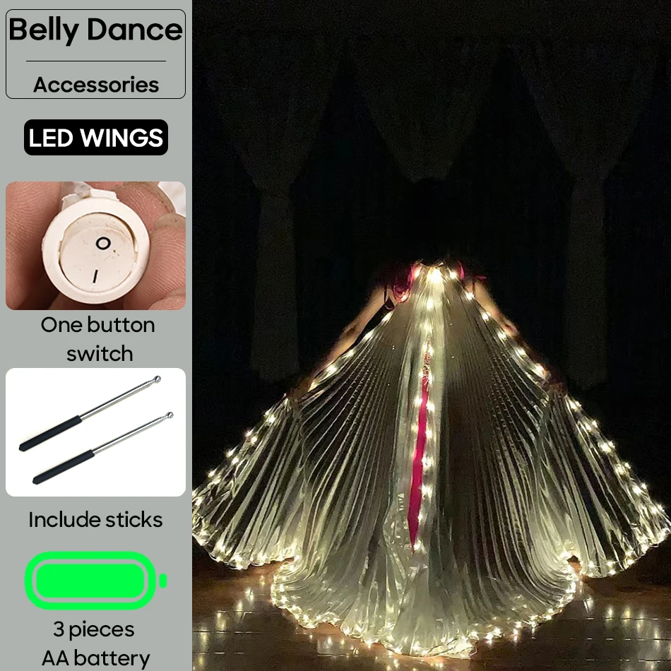 Belly Dance LED Wings Isis Wings Silver Wing Yellow Lights Accessories For Adult Stage Performance Practice Photographic Props