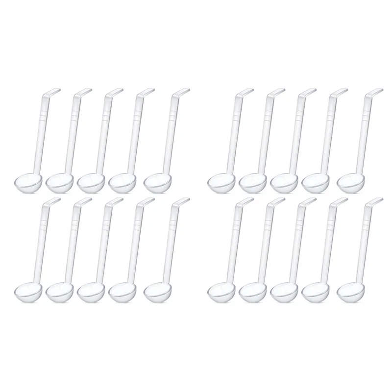 

A93E-20 шт., 7,8 дюйма, 1 унция, прозрачный маленький ковш, мини-половник для соуса, пластиковая чаша с длинной ручкой, половник, сервировочные ложки