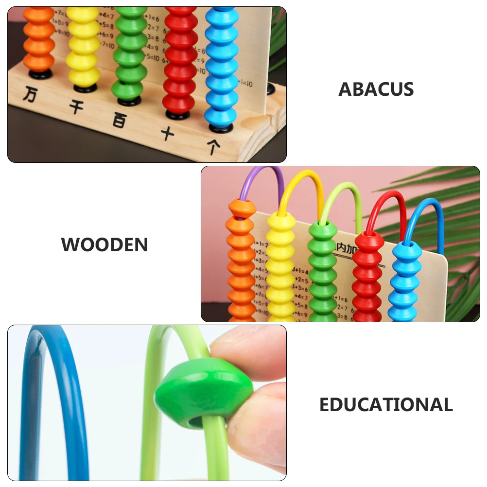 Holz-Abakus für Kinder, Mathe-Spielzeug, 5 Stäbe, 10 Perlen, Rechenwerkzeug für Kinder, Lernspielzeug, Zählen von Perlen, Arithmetik, Lernen
