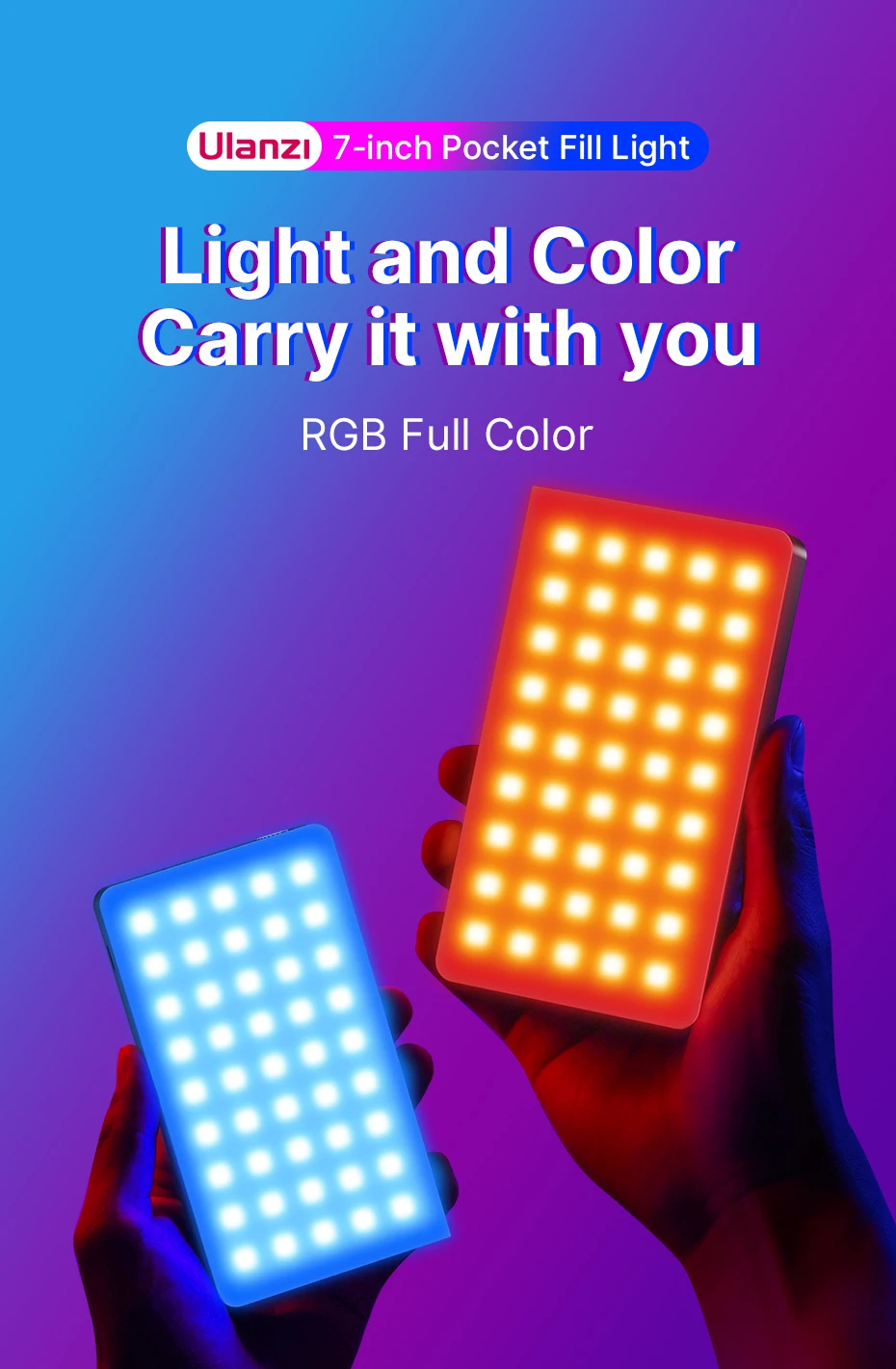 Ulanzi lt002 7 Zoll Tasche füllen Licht RGB Voll farbe LED Panel Licht Cri 95 Fotografie Kamera Licht kreative Szene – Detail 1