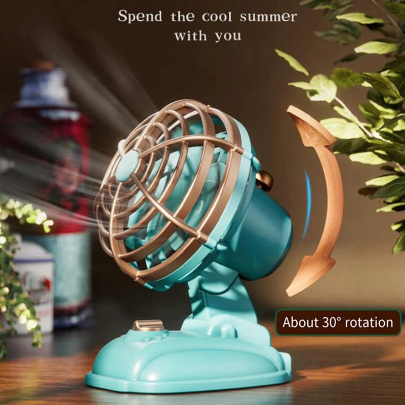 Retro Mini Desktop Fan 400Mah USB Rechargeable Desk Outdoor Desk Fan Portable Desktop Fan