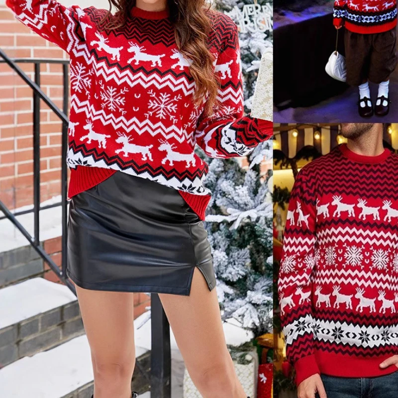 

Little Snowflake Christmas Sweater 2025 Autumn and Winter Casual Couple Wear Christmas Crew Neck Knitted Sweater