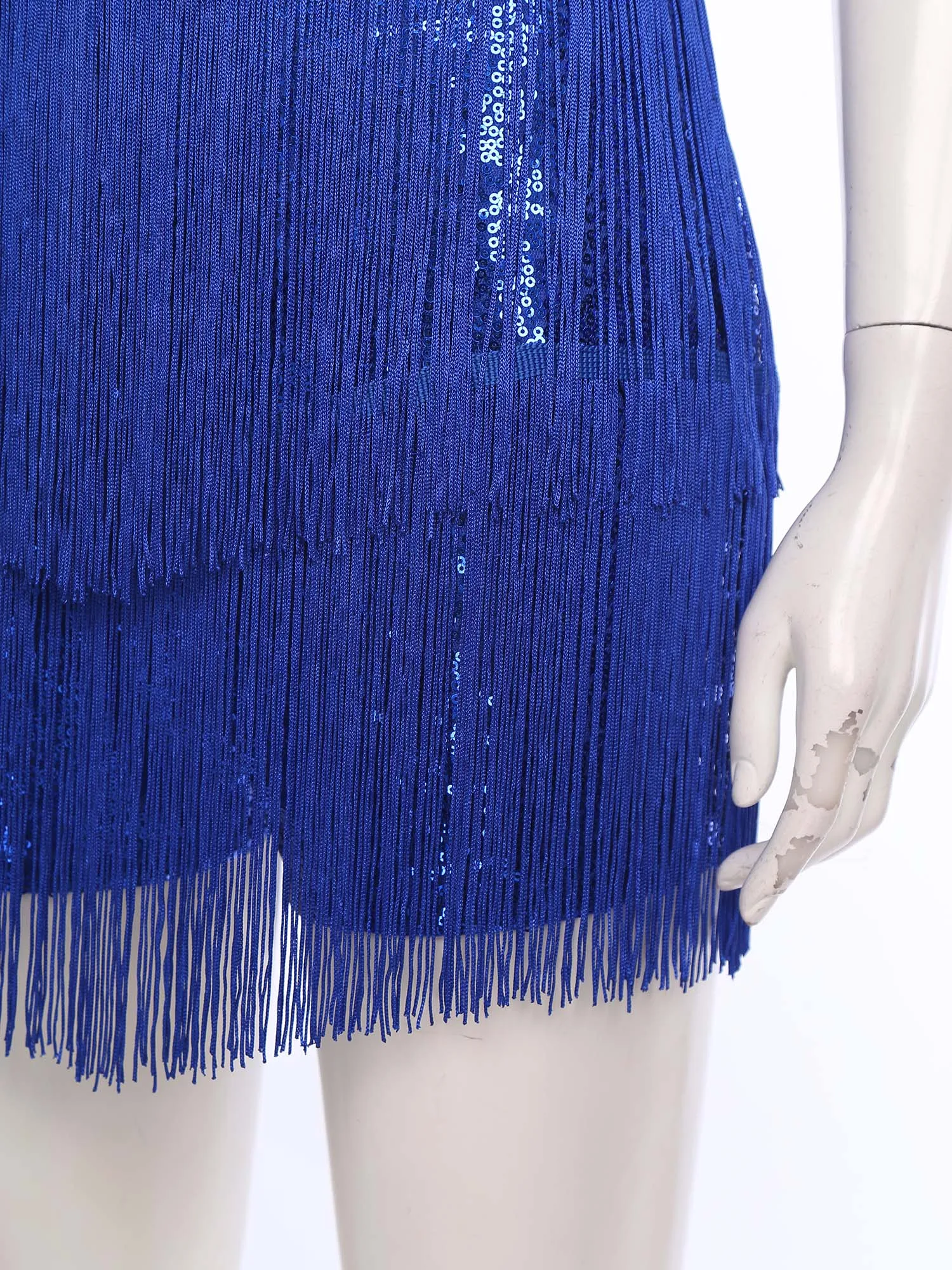 สตรี Glittery เลื่อมบอดี้สูท Rompers Halter Plunging Backless ฉัตรพู่ Fringe Jumpsuit Playsuit Disco Dance Clubwear