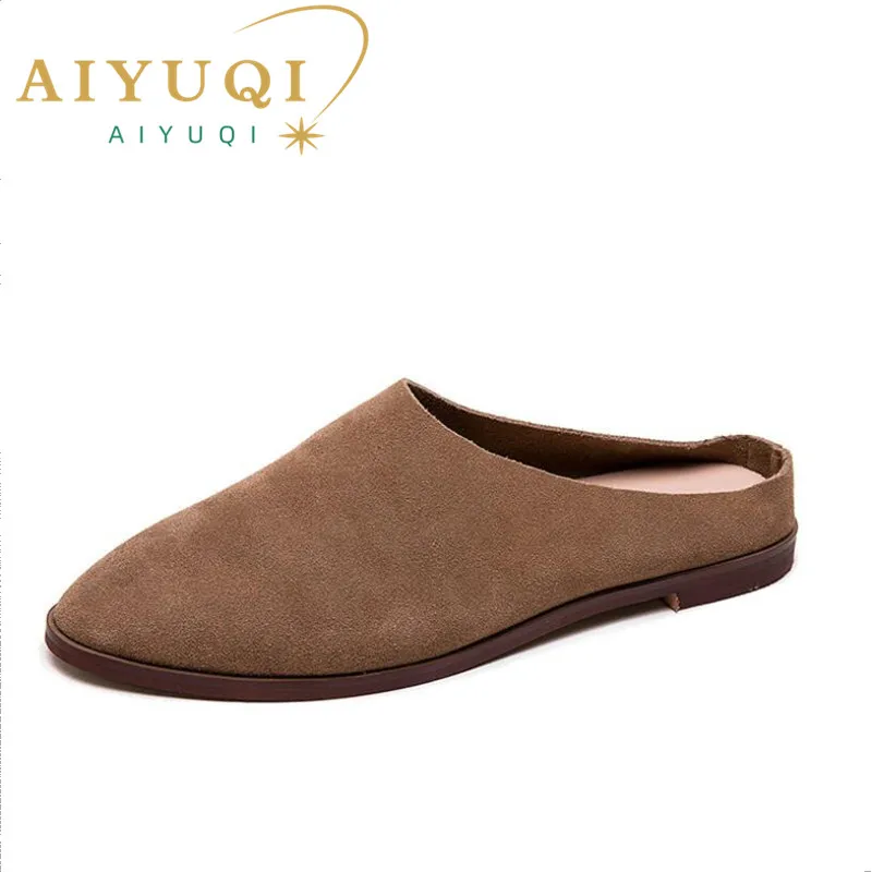 AIYUQI Women\'s Baotou Slippers Summer 2024 New Genuine Leather Casual Women\'s Shoes Large Size Suede Slippers For Ladies