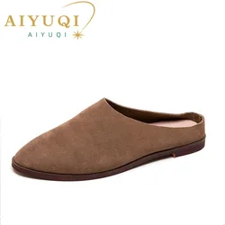 AIYUQI Women's Baotou Slippers Summer 2024 New Genuine Leather Casual Women's Shoes Large Size Suede Slippers For Ladies