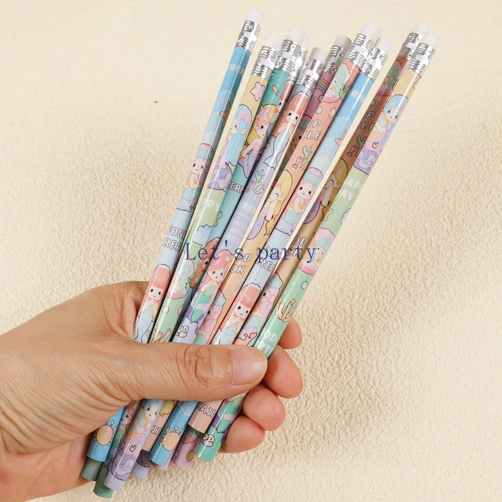 24Pcs Cartoon Unicorn Mermaid HB Writing Painting Pencils for Kids Birthday Party Favors Stationery Gift Bag Pinata Fillers