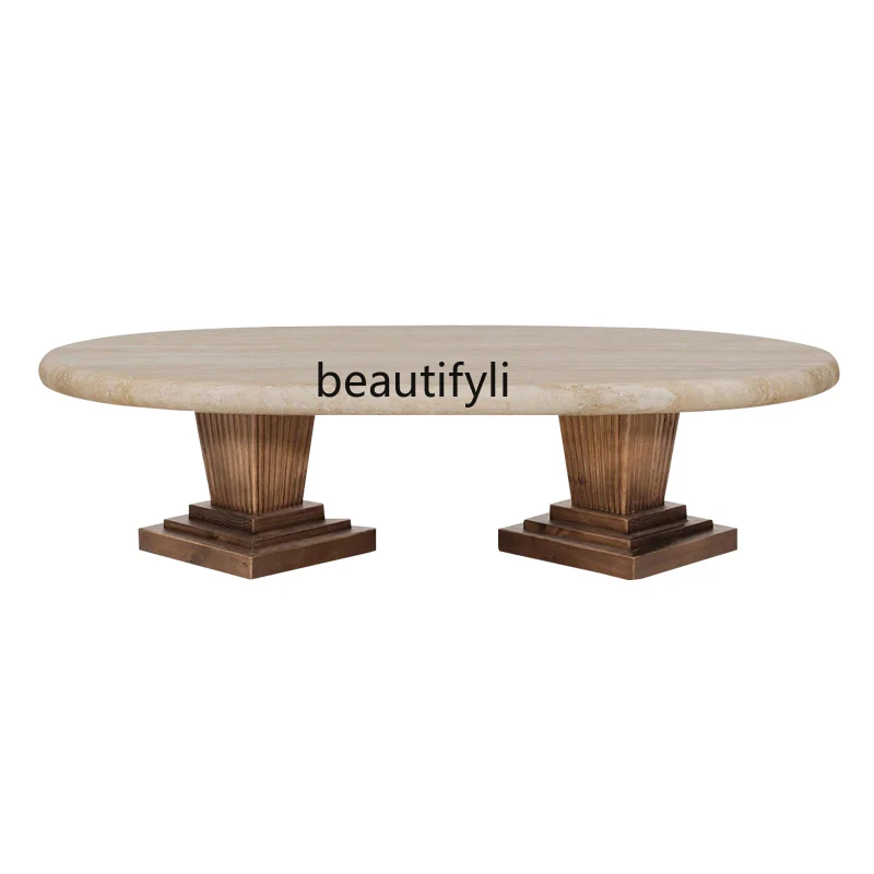 

Simple Solid Wood Travertine Coffee Table American Home Living Room Hotel Designer Creative Marble Coffee Table