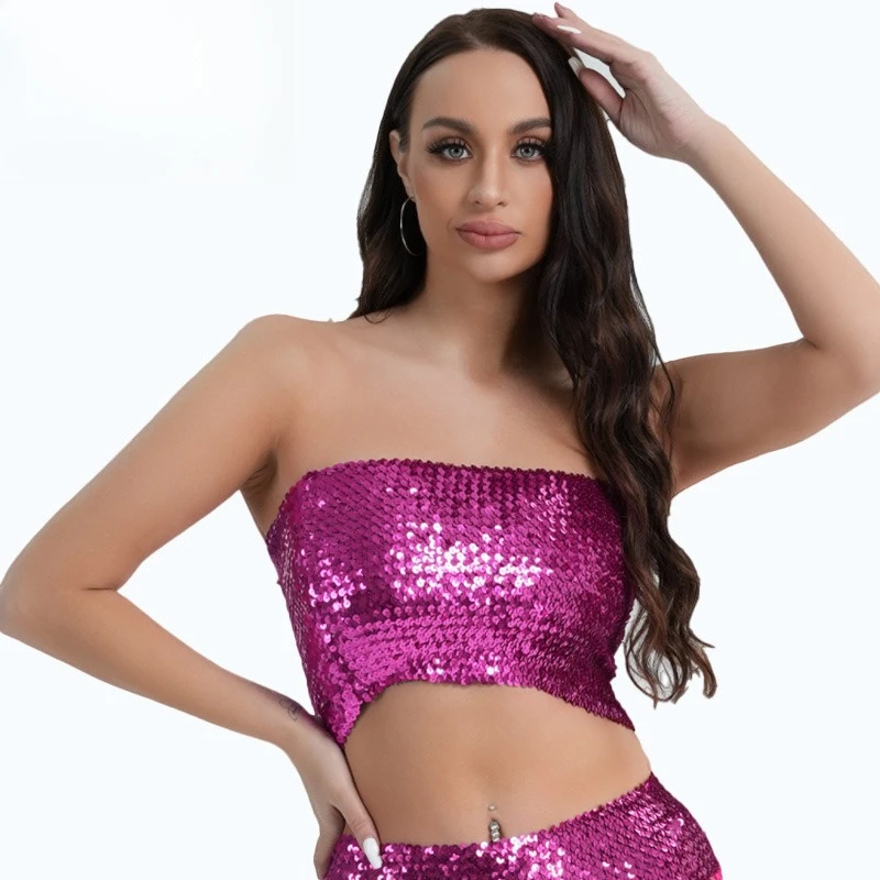 เสื้อเต้นระบำหน้าท้องประดับเลื่อม ผ้ายืดหยุ่นสูง ระยิบระยับ สำหรับการแสดงบนเวที สำหรับผู้หญิง