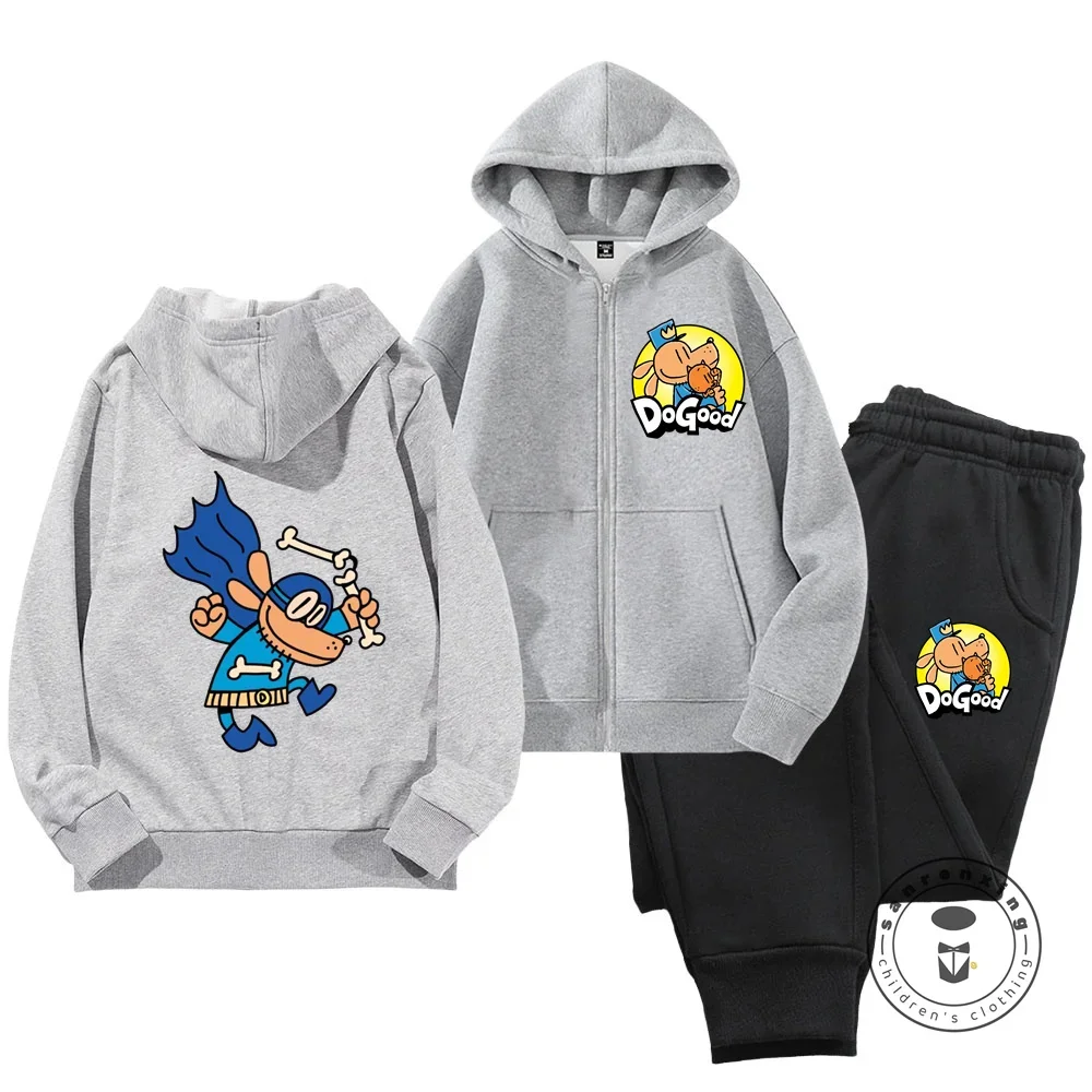 Nouveau bébé garçons vêtements chien homme sweat à capuche avec fermeture éclair ensembles enfants printemps automne filles décontracté sweats à capuche + pantalon 2 pièces ensemble pour enfants garçons costume