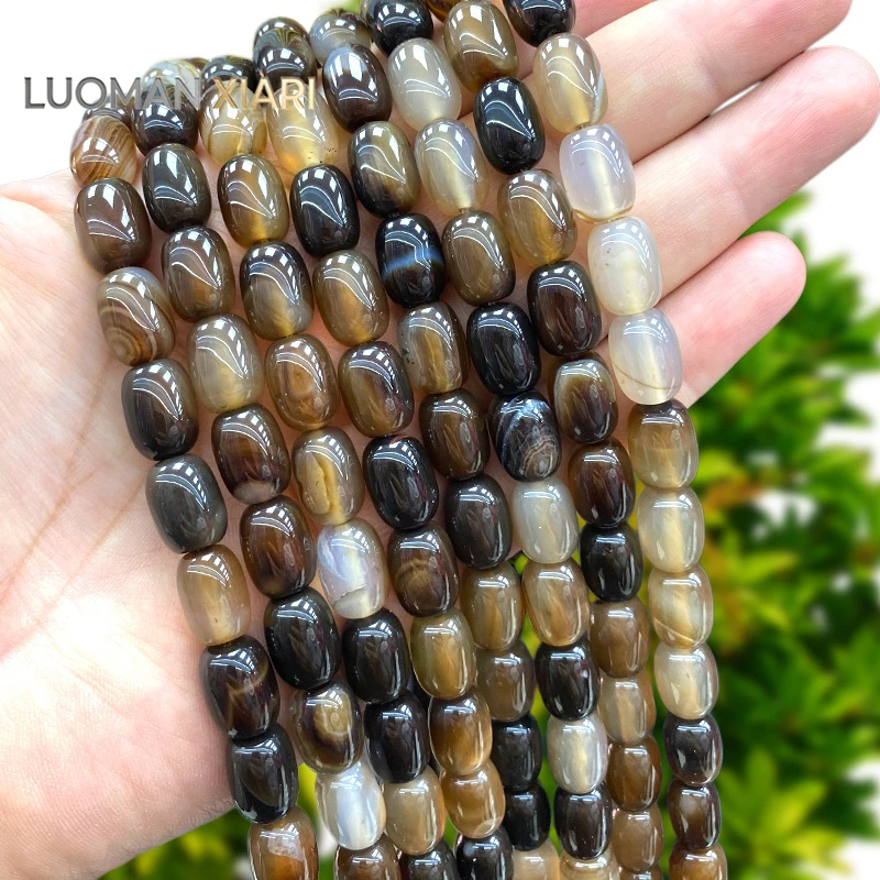 Natural Stone 10x14mm Drum Coffee Agate Cylinderly Loose Spacer Beads for Jewelry Making Diy Bracelet Charms Accessories 15''