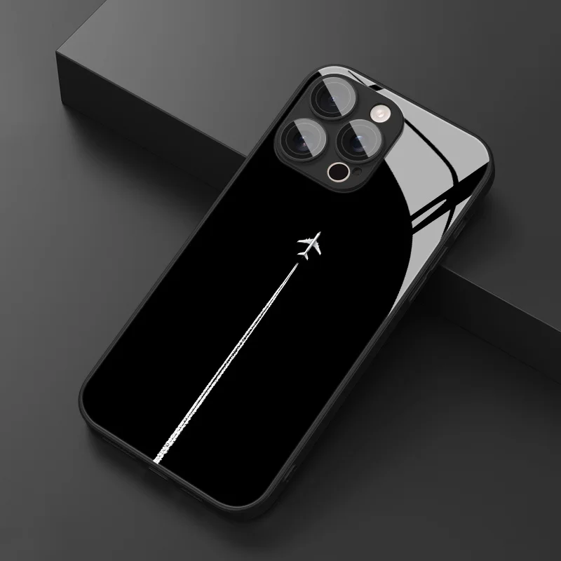 

Minimal black sky plane wake pattern phone case for iPhone ProMax17promax/16/15/14/13/12ProMax/11/11Pro Anti-drop protection