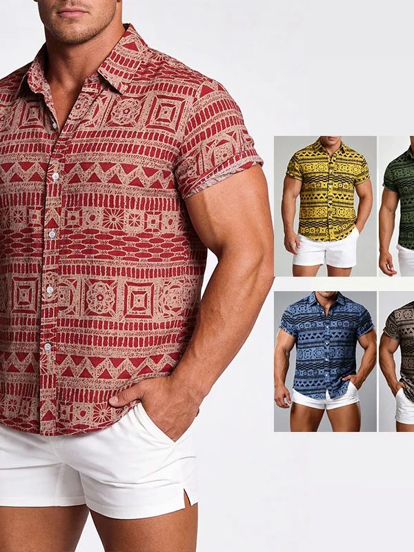 

Men's Ethnic Sle ort Sve Floral irt Casual Lightweight Polyester Top Summer 2026 New Arrival Loose Fit Modern Sle