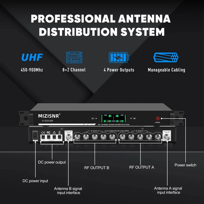 Professional Antenna Amplifier 5 Channel Power Distributor System For Wireless Microphone For Indoor Outdoor Performance Wedding