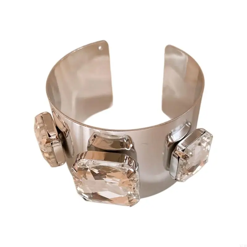  Exaggerated Large Rhinestones Wide Bangle Bracelet for Women Party Jewelry Fashionable Accessory For Girls And Women