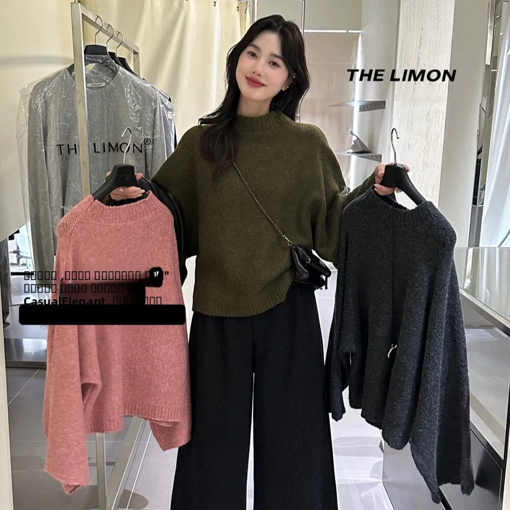 

Loose Women's Knitted Sweater Batwing Sve Overhead f High Collar Fce Warm Slimming Top Korean Sle Autumn Winter