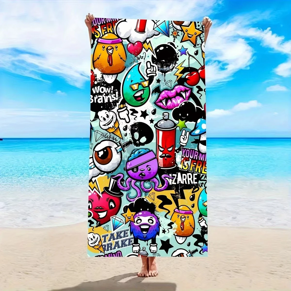 Vibrant Pop Art Print Microfiber Beach Towel Tropical Style Geometric Pattern Rectangular Shape for Beach