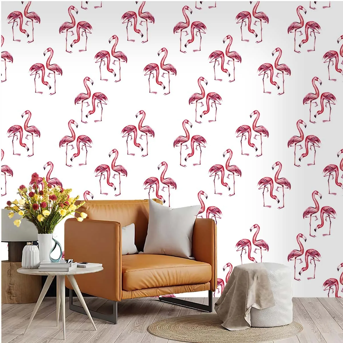 

White Pink Flamingo Peel and Stick Wallpaper for Home Living Room Kitchen Wall Decor Removable Contact Paper Boho