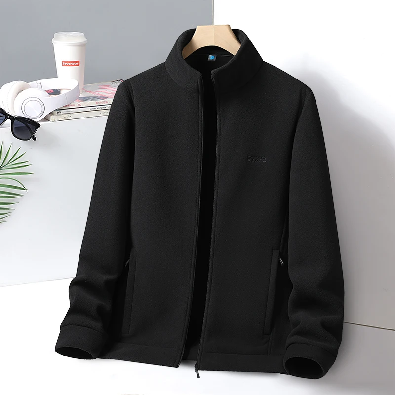 Chaqueta de algodón con cuello levantado para hombre, chaqueta de pesca al aire libre para otoño e invierno, chaquetas superiores cálidas y suaves de lana Simple