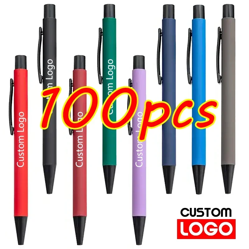 

100pcs Advertising Gel Pen Custom LOGO Student Gift Pen Business Metal Ballpoint Pen Office Stationery Free Lettering Text Name