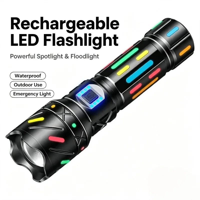 smiling-shark-torcia-led-tattica-ricaricabile-potente-faretto-e-proiettore-impermeabile-per-uso-esterno-e-domestico