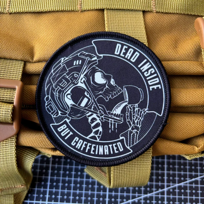 Skull Soldier Tactical Patch Dead Inside But Caffeinated Morale Badge Printing Hook and LoopMilitary Backpack Death Sticker