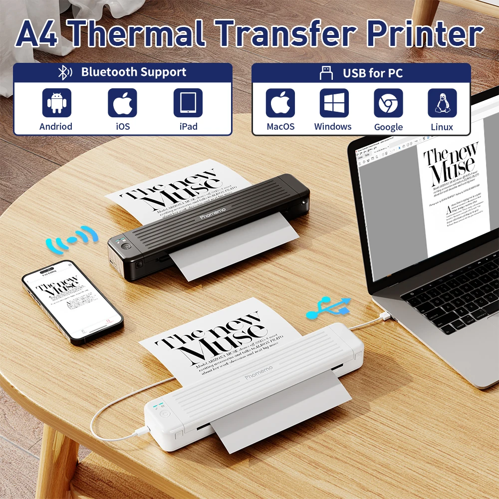 Phomemo P831 A4 A5 B5 Portable Wireless Mini Hand Thermal Transfer Label Pocket Printer Machine for Normal Paper