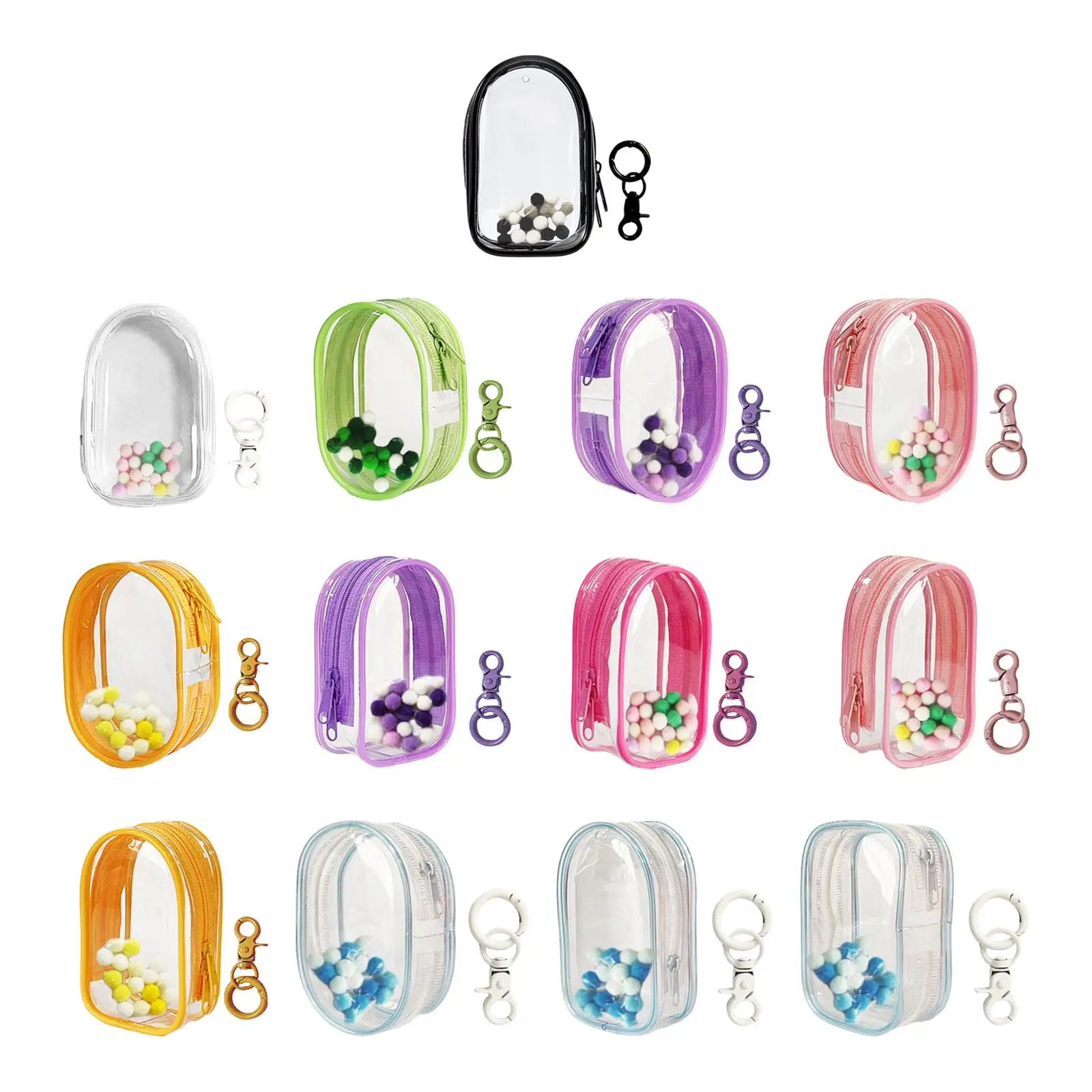 Mini Doll Storage Bag with Keychain and Plush Balls Outdoor Doll Bag Mini PVC Doll Bag Carrying Case for Mini Dolls Figures