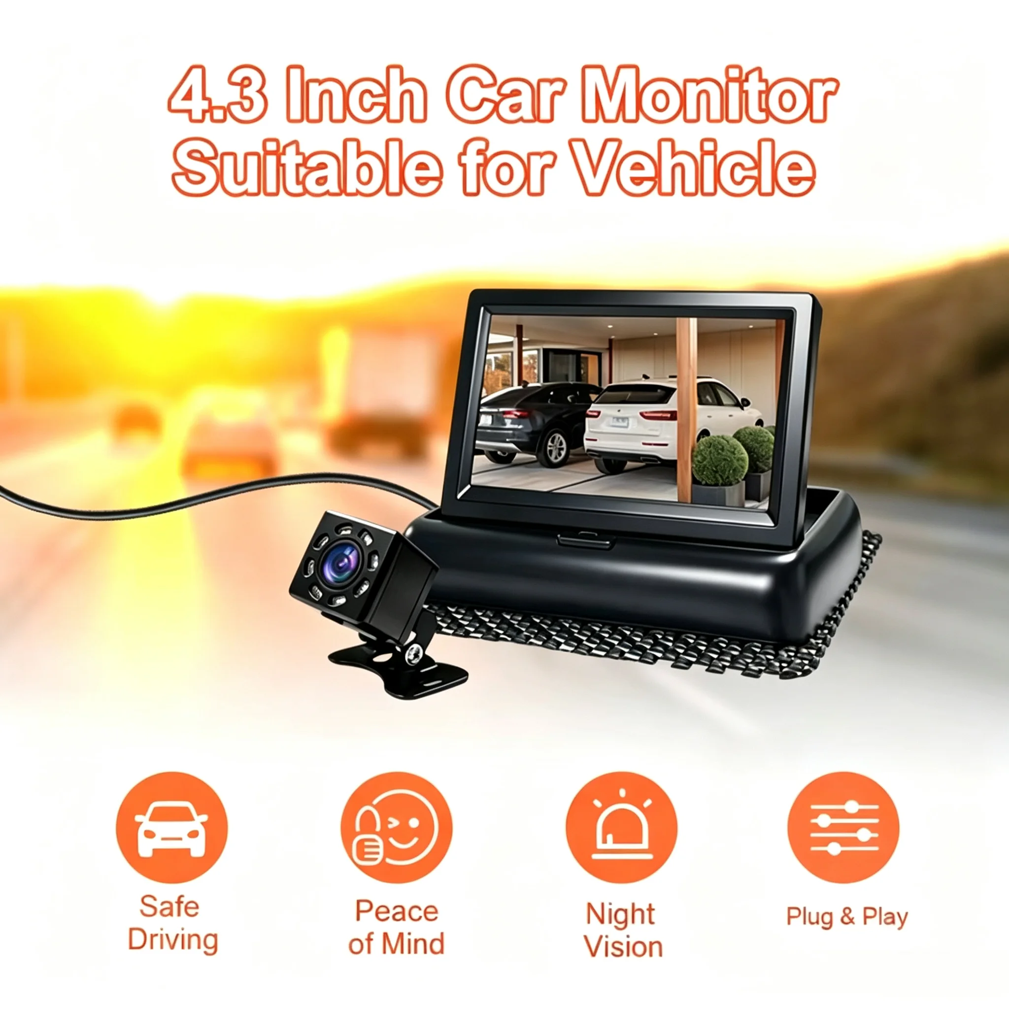 4.3 Inch foldable Monitor Car Rearview Rear Camera Wired Rear View Camera System with Rear View IR Night Vision Backup Camera