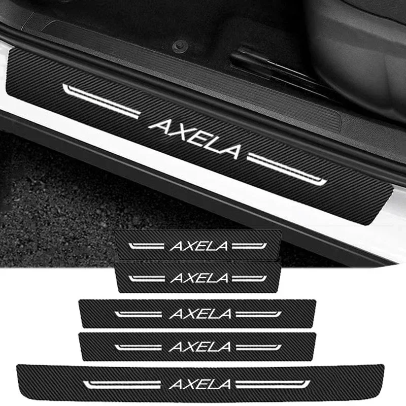 Carbon Fiber Car Door Threshold Scuff Plate Stickers Trunk Sill Pedal Protective Film Decals for AXELA Logo Interior