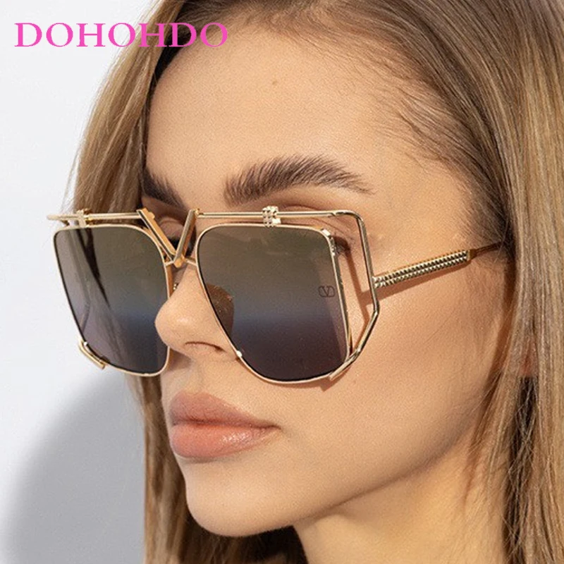 

New Fashion Hollow Out Big Square Frame Sunglasses Women Men Luxury Designer Shades Outdoor Traveling Photography Eyewear UV400