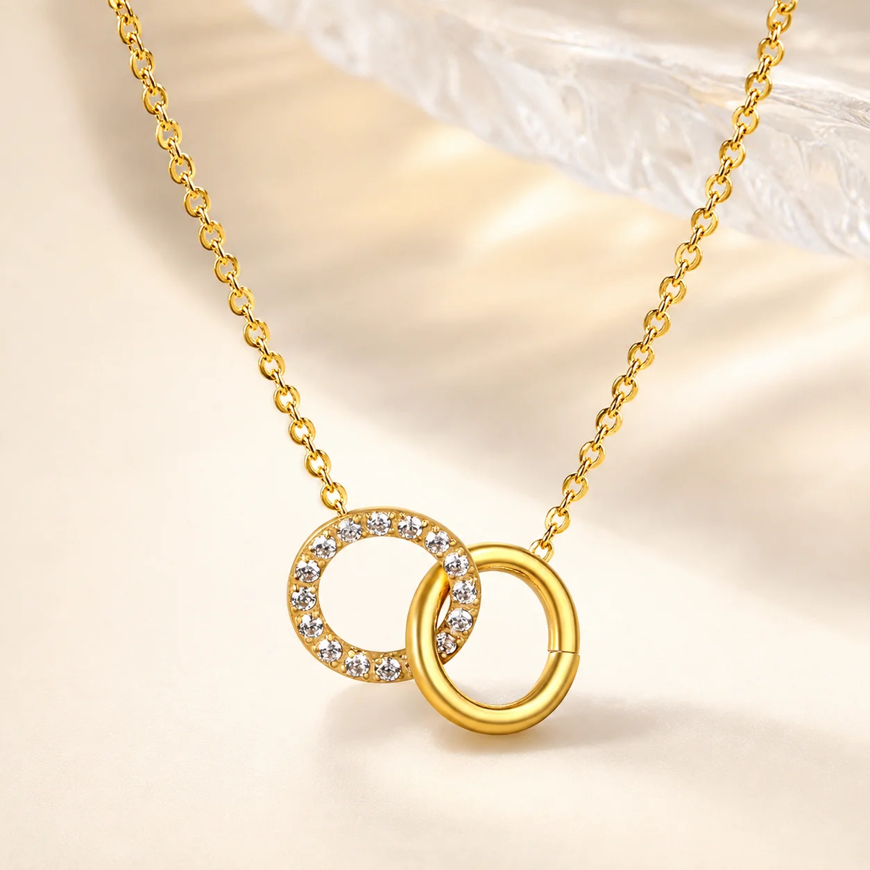 Hollow Circle Zircon Pendant Necklace Stainless Steel Geometric Polished Cross Clavicle Chain Delicate Minimalist Versatile  Mul