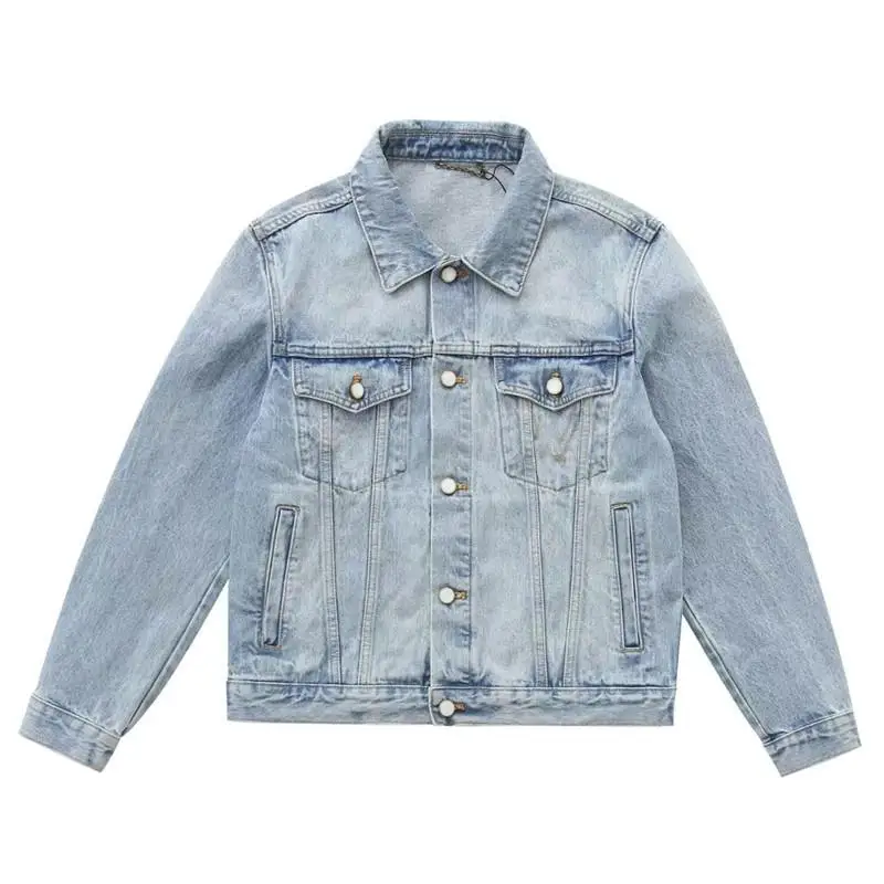 

Retro Square Collar Embroidered Pearl Button Casual Loose ort Jaet Men's Denim Jaet Spring Autumn Cotton Youth Faion