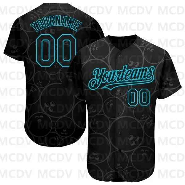 Benutzer definierte schwarz hellblau 3d Muster Design Bowling authentischen Baseball-Trikot