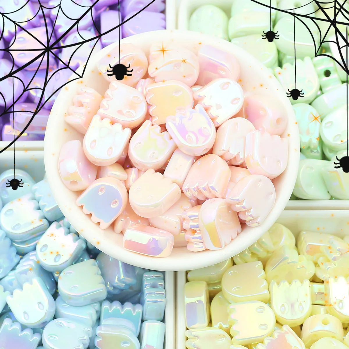 10-30Pcs 12x14mm Acrylic Multicolor Coated Ghost Beads Spacer Loose Beads For Jewelry Making DIY Bracelets Necklace Accessories