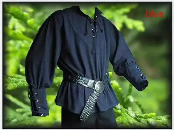 

Men Medieval Renaissance Grooms Pirate Reenactment Larp Costume Lacing Up Shirt Bandage Top Middle Age Clothing For Adult 3XL