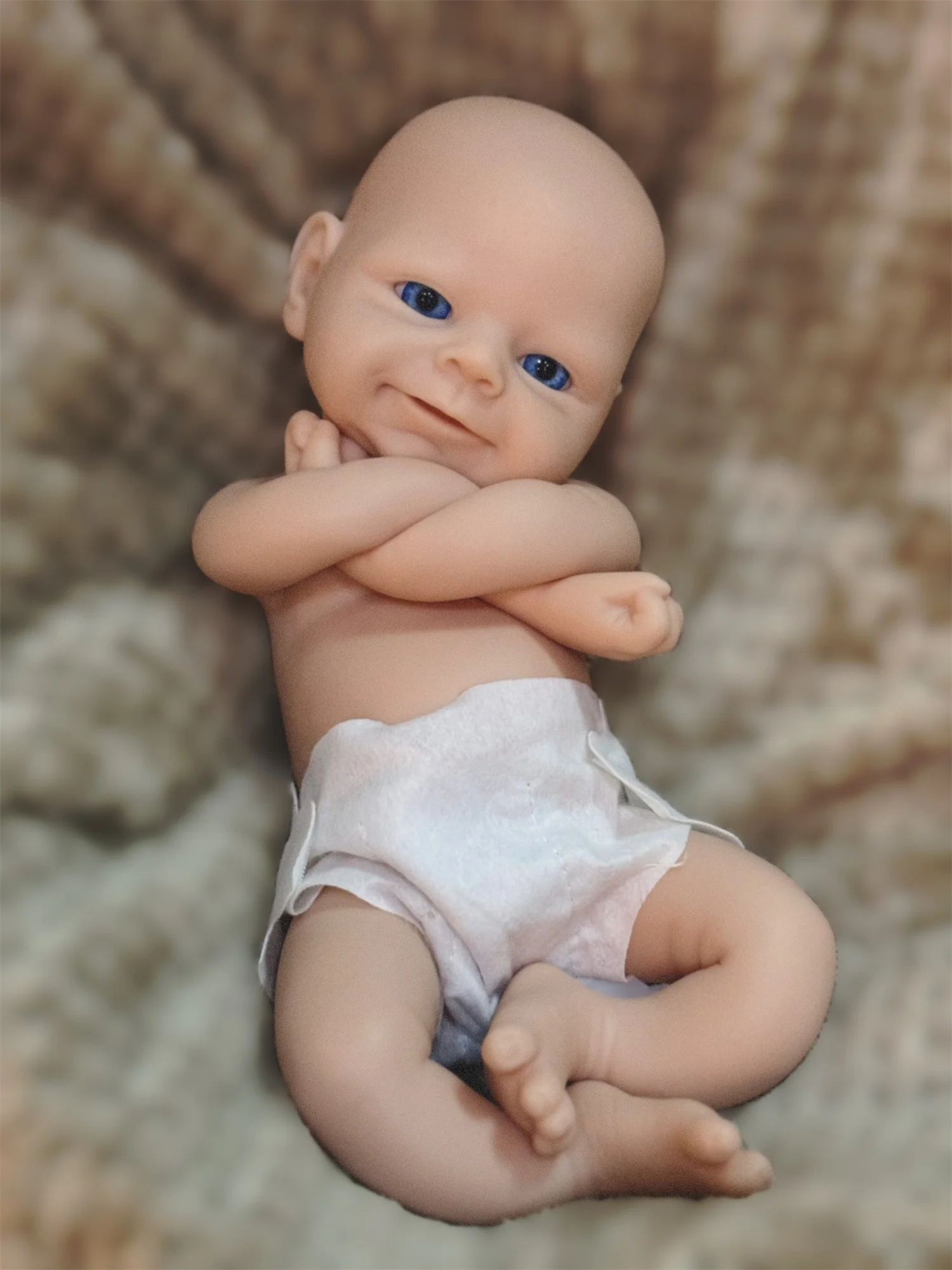 Può lavare 33 cm non verniciato bocca aperta in silicone solido Bebe Reborn ragazza / ragazzo morbido al tatto bambole appena nate realistiche fatte a mano