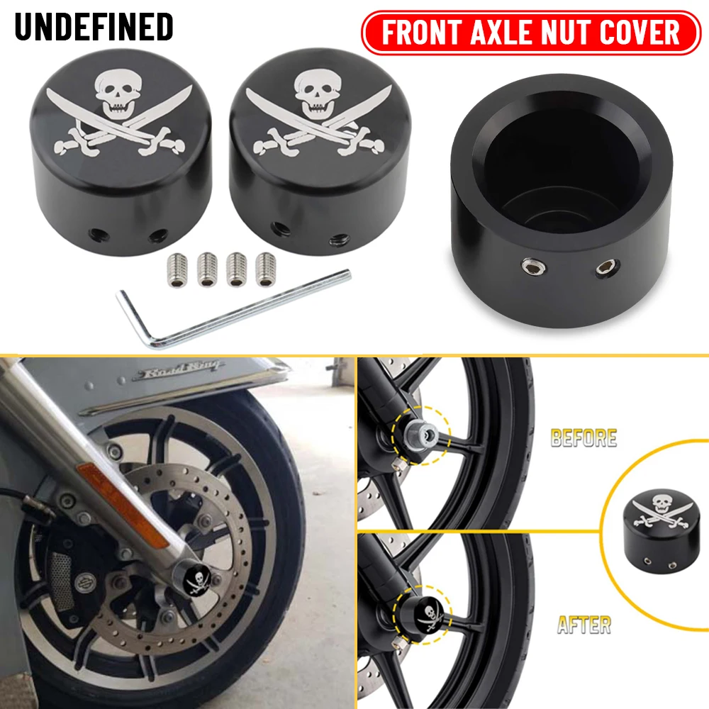 

For Harley Touring Road Glide Dyna Street Bob Fat Bob Sportster XL883 Softail Motorcycle Skull Front Axle Nut Cover Bolt Caps